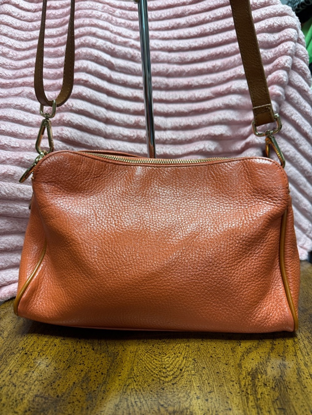 Valentina Orange Pebbled Leather Crossbody with Gold Hardware